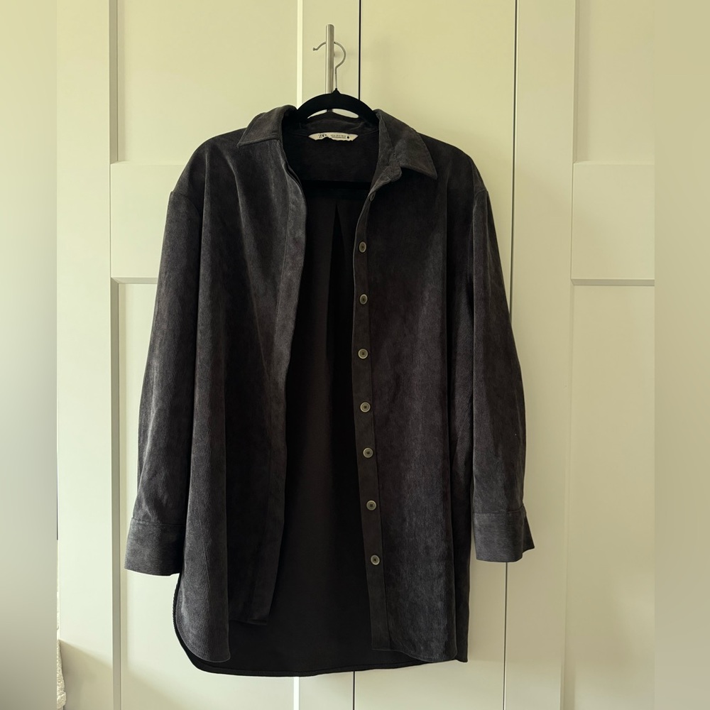 Zara Dark Charcoal Button-Front Suede Jacket